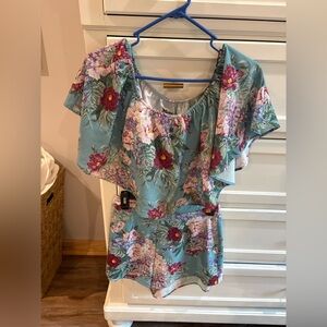 Show Me Your MuMu Blue Floral Ruffle-Sleeve Women's Top and Matching Bottoms